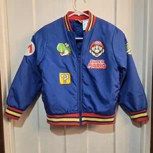 Nintendo Super Mario Boys Graphic Print Zip-up Bomber Jacket Size 8 Yoshi Mario